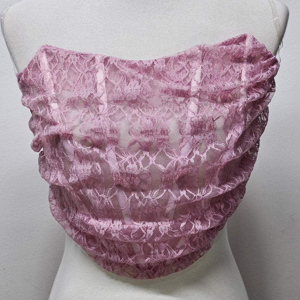 Romantic Mauve Pink Lace Strapless Bandeau Crop Top Floral Pattern Festival Boho
